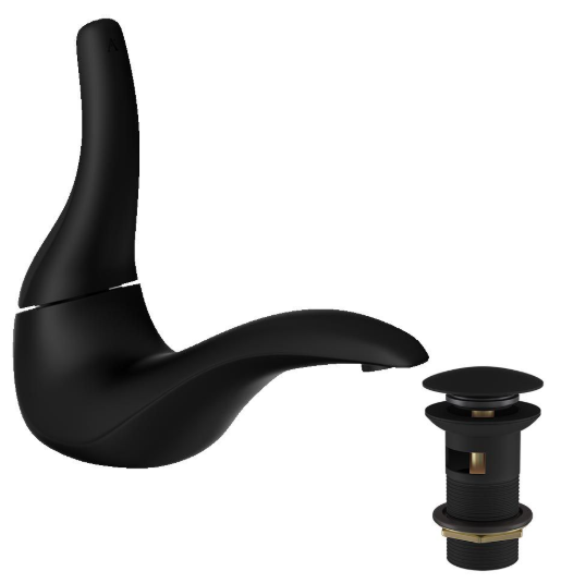 Artize Tailwater Single Lever Basin Tap With Click Clack Waste In Black Matt