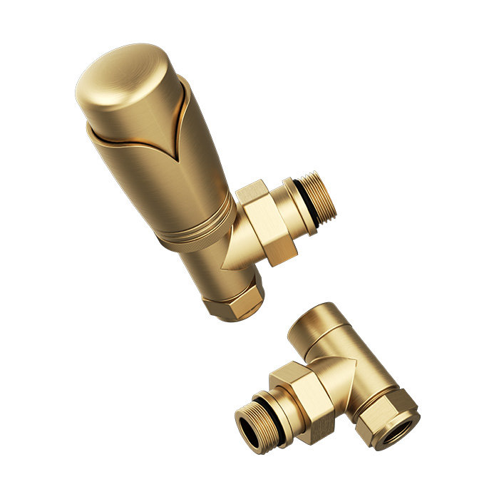 Abacus TRV8 Brushed Brass Thermostatic Angled Radiator Valve Pack