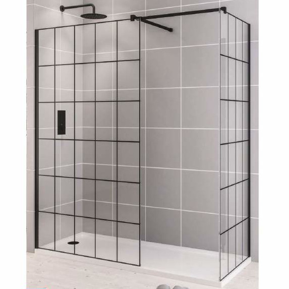 Vantage 2000, 900mm Matt Black Framed Walk In Shower Screen - Eastbrook