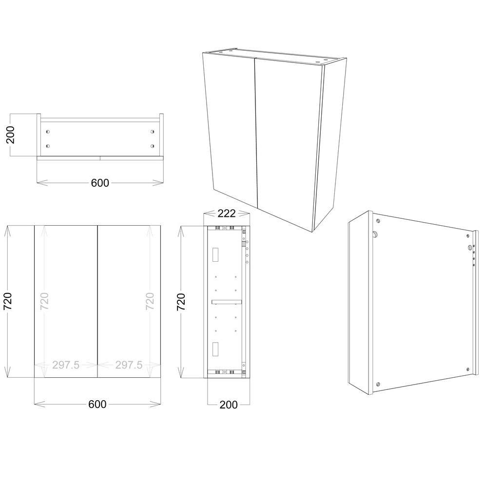 Venetian 600mm White Gloss Mirrored Wall Unit - RDBS2803