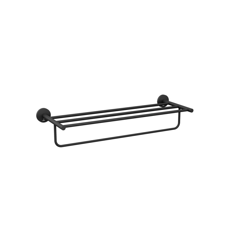 Jaquar Continental 600mm Long Black Matt Towel Rack With Lower Hanger 