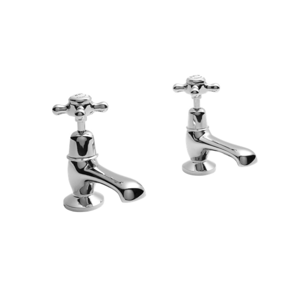 Bayswater Crosshead Dome Basin Pillar Taps - White/Chrome