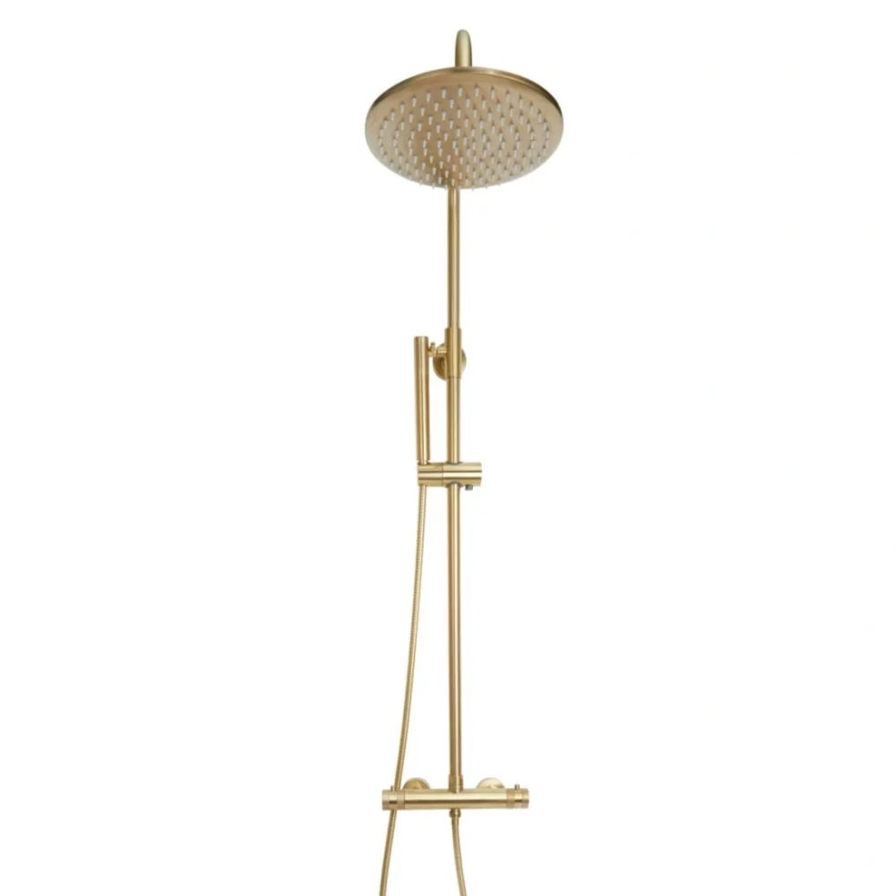 Lancia Core Brushed Brass Twin Head Rigid Riser Shower NU-021