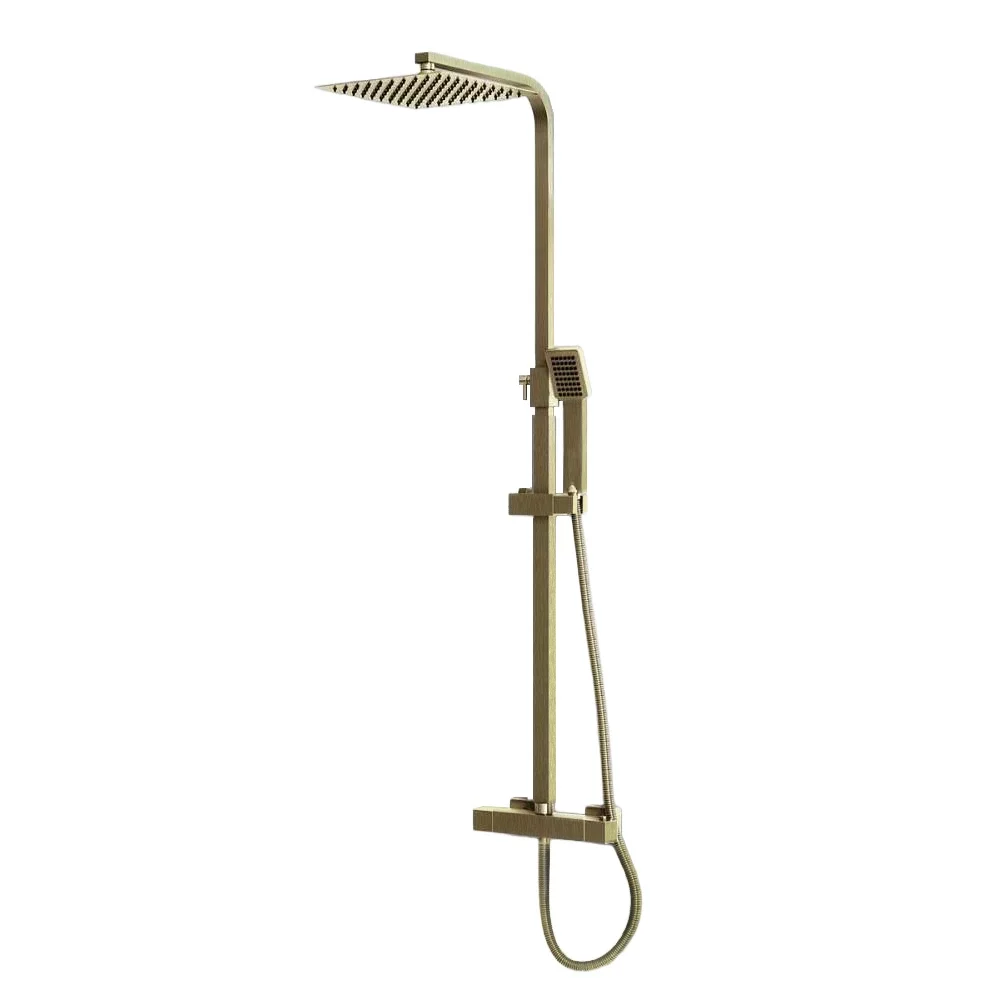 Lancia Elliot Square Brushed Brass Dual Head Rigid Riser Shower inc Metal Fixed Head