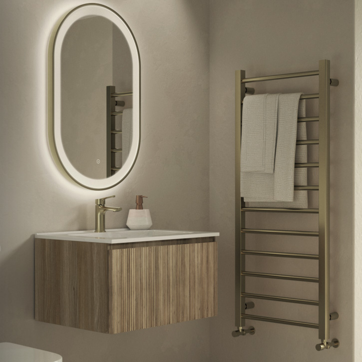 Flauto Country Oak Fluted 800mm Wall Hung Vanity Unit & Matte Basin