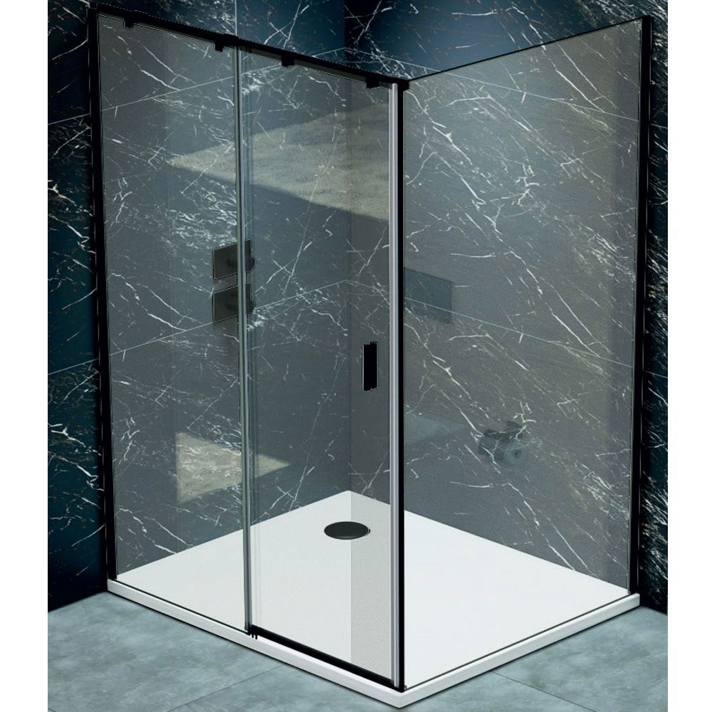 Jaquar Fusion Plus 1200 x 900mm Black Frame Sliding Shower Door Corner Shower Enclosure - Left Hand