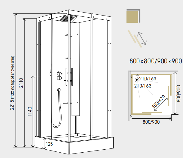 Kinedo Horizon 900mm Corner Sliding Door Self Contained Shower Pod ...