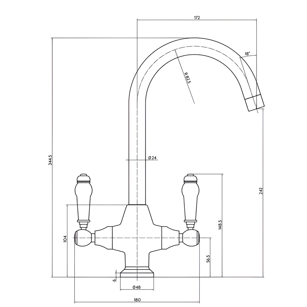 Traditional Copper Kitchen Tap - Imperial Twin Lever Kitchen Mixer Tap ...