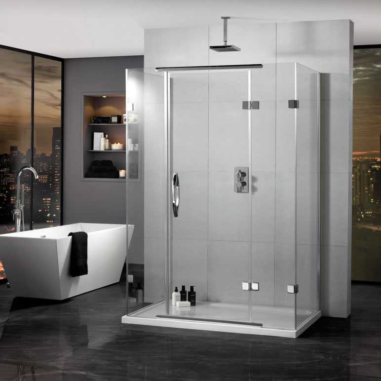Aquadart Inline 1600 X 800mm 3 Sided Hinge Door Shower Enclosure With Two Side Panels