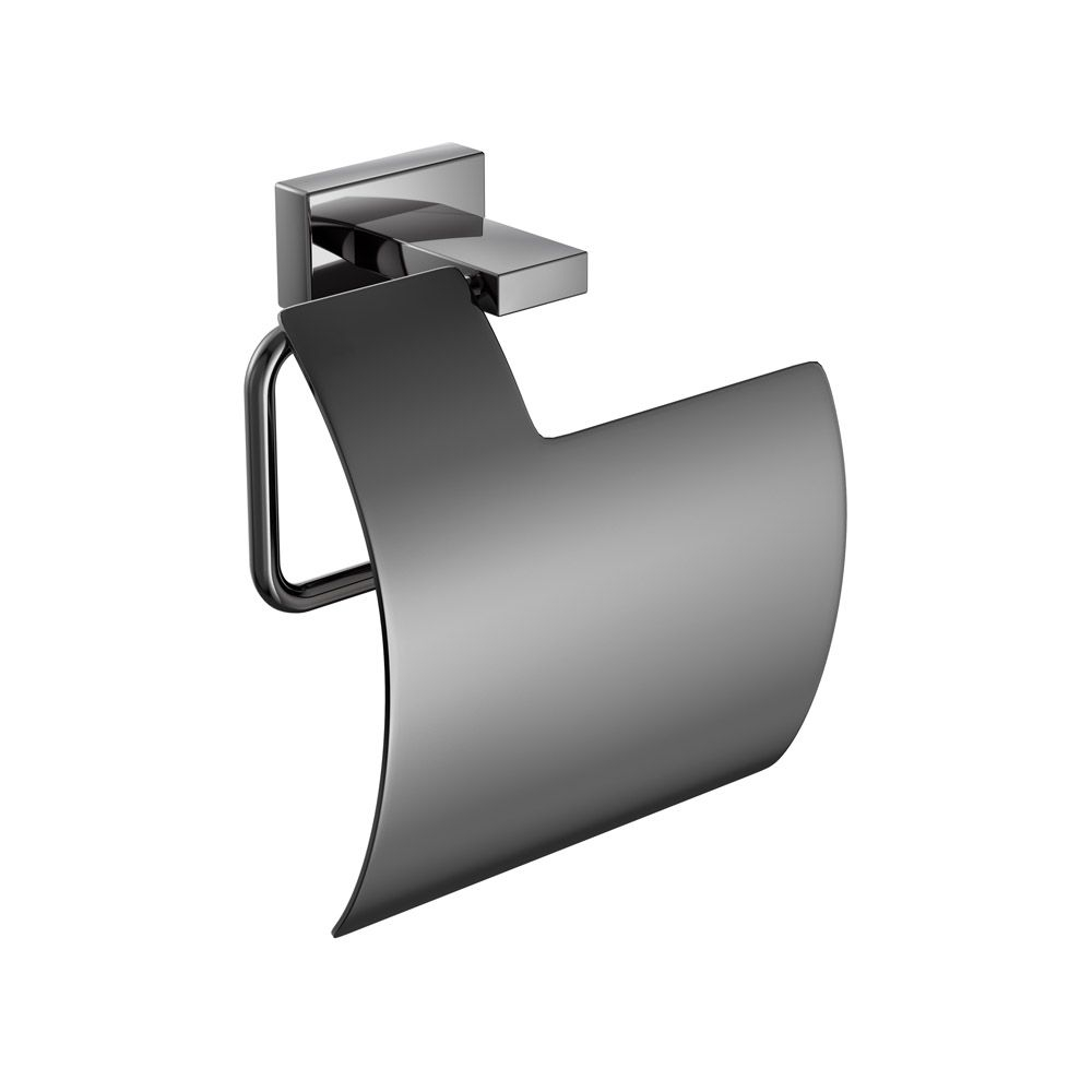 Artize Quadra Black Chrome Toilet Roll Holder With Cover