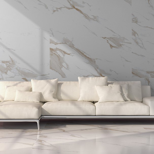 Statuario Mercury Gold Polished 600 x 600 Porcelain Floor & Wall Tiles - 1.44m2