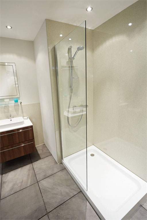 Nuance Vanilla Quartz Waterproof Shower Panel from Bushboard